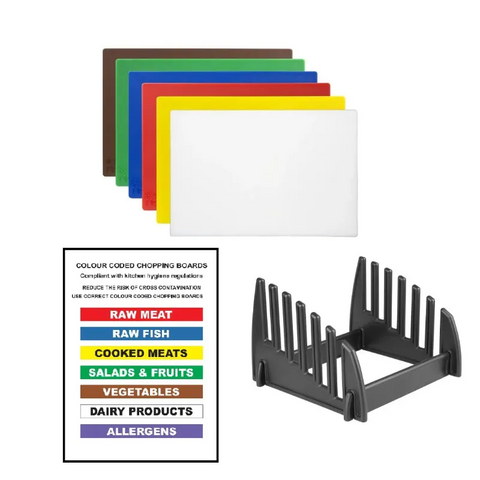 6pc Chopping Board Set With Rack & Wall Chart